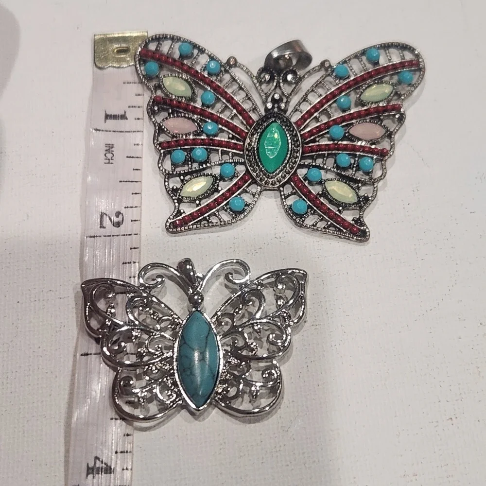 Butterfly Pendant lot Turquoise color Tone Filigree Silver‎ Tone Jewelry